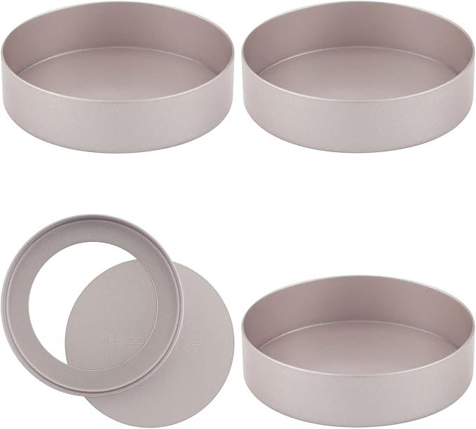 CHEFMADE Mini Tart Pan Set, 3-Inch 4Pcs with Removable Loose Bottom Non-Stick Round Quiche Bakeware for Oven and Instant Pot Baking (Champagne Gold)