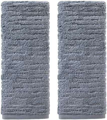 SKL Home CloudSoft Hand Towel Set, 2-Piece, 100% Cotton Luxury, Smoke Blue