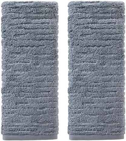 SKL Home CloudSoft Hand Towel Set, 2-Piece, 100% Cotton Luxury, Smoke Blue