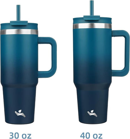 Konokyo 30 oz Tumbler with Handle and 2 Straws,2 in 1 Lid Insulated Water Bottle Stainless Steel Travel Coffee Mug,Indigo Black