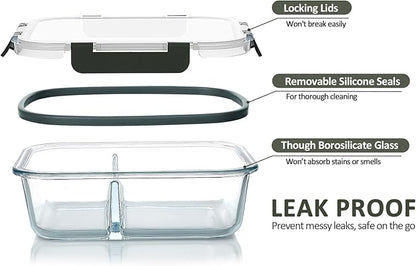 M MCIRCO 10-Pack,30 Oz Glass Meal Prep Containers 2 Compartments Airtight Lunch Bento Boxes with Lids, Glass Food Storage Containers, Microwave, Oven, Freezer, Dishwasher
