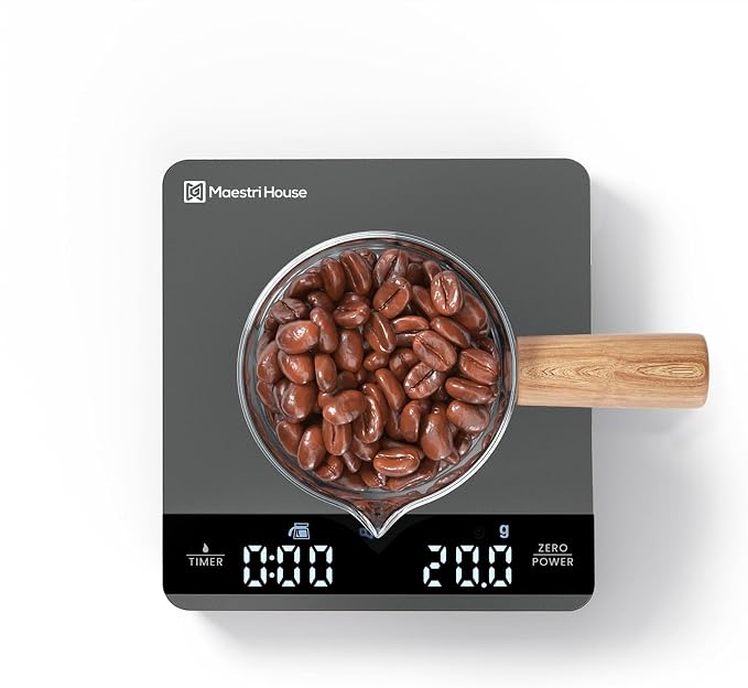 Maestri House S1 Mini Espresso Coffee Scale with Timer, Rechargeable 2kg/0.1g Precision Shot Scale for Espresso Brewing, Portable Digital Coffee Scale with Automatic Timing, Metal Finish-Space Grey
