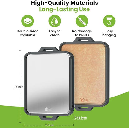 Titanium Cutting Board for Kitchen, Double Sided Pure Titanium and Wood Fiber Cutting Board with Juice Groove, Food Grade Material, for Chopping Meat/Vegetables/Fruit Dishwasher Safe 16"×11"
