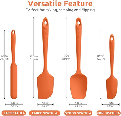 High Heat Resistant Silicone Spatulas: U-Taste 480ºF Hot Proof Food Grade Flexible Silicon Baking Scraper, Food Grade Rubber Kitchen Cooking Mixing Utensils for Nonstick Cookware Set of 4 (Orange)