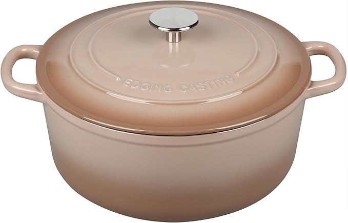 EDGING CASTING Enameled Cast Iron Dutch Oven Pot With Lid, 5.5 Quart, for Bread Baking, Cooking, Mocha