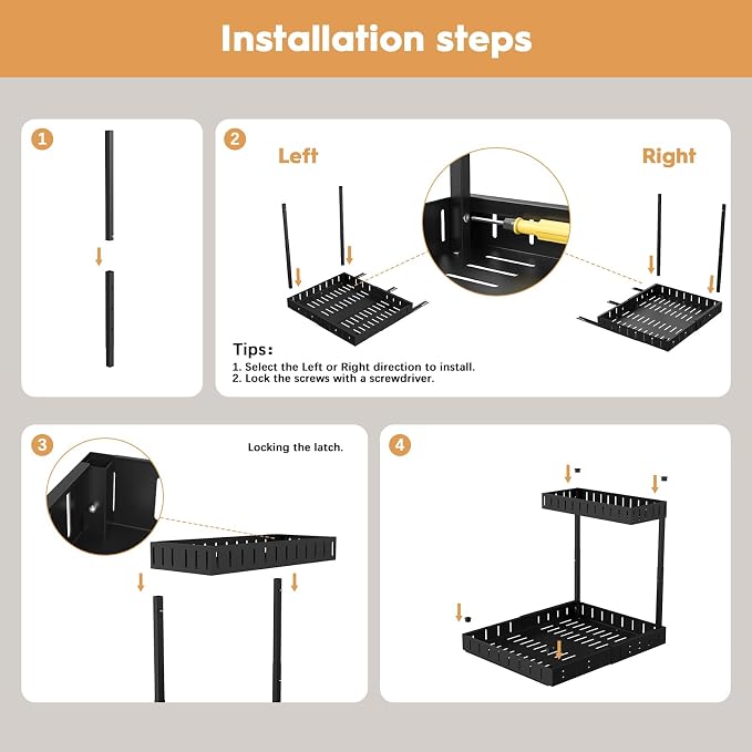 REALINN Under Sink Organizer, 2 Tier Expandable Under Cabinet Organizer, Heights Adjustable Pull Out Storage for Kitchen Bathroom Laundry, Black, 2 Pack