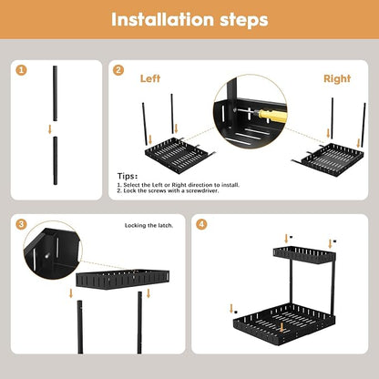 REALINN Under Sink Organizer, 2 Tier Expandable Under Cabinet Organizer, Heights Adjustable Pull Out Storage for Kitchen Bathroom Laundry, Black, 2 Pack