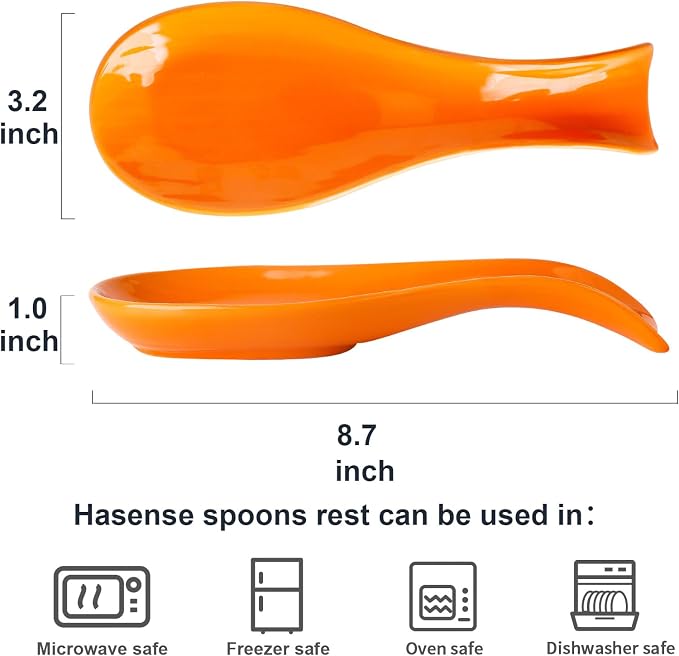 Hasense Spoon Rest for Stove Top, Cooking Spoon Holder for Kitchen Counter, Porcelain Utensil Rest for Spatula, Ladle and Tong, Modern Classic Kitchen Coffee Bar Decor, Housewarming Gift, Orange