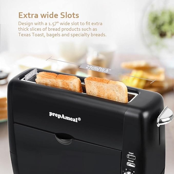 Long Slot Toaster 2 Slice Toaster with 6 Shade Settings, Bagel/Cancel, Extra Wide Slots, Removable Crumb Tray, for Bagels, Waffles, Breads, Puff Pastry, Snacks (2-Slice, Black)