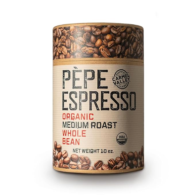 Pepe Coffee Organic Medium Roast Whole Bean Espresso 10 oz 1-pack by Chef Pepe