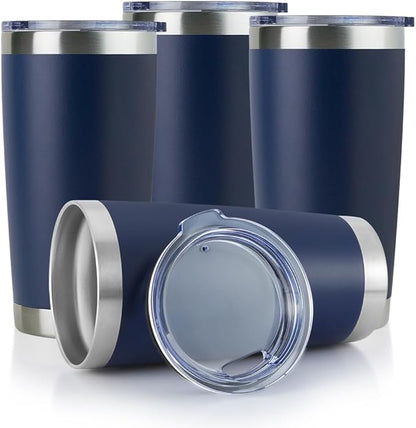 DOMICARE 20oz Stainless Steel Tumbler Bulk with Lid, Double Wall Vacuum Insulated Travel Mug, Powder Coated Coffee Cup, Powder Navy, 4 Pack
