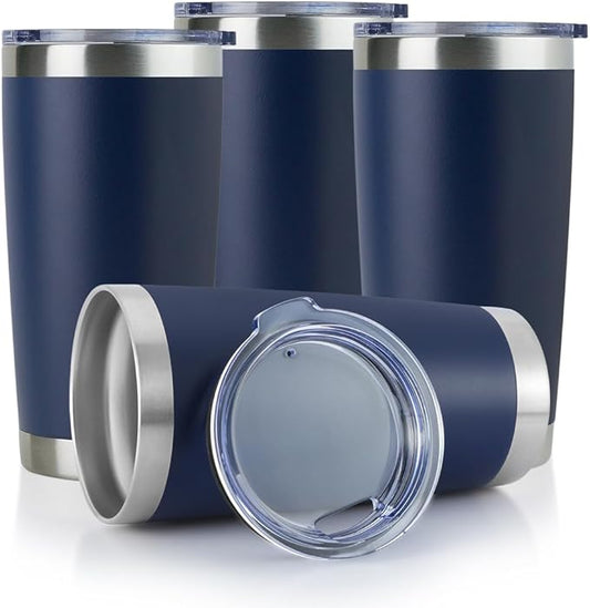 DOMICARE 20oz Stainless Steel Tumbler Bulk with Lid, Double Wall Vacuum Insulated Travel Mug, Powder Coated Coffee Cup, Powder Navy, 4 Pack