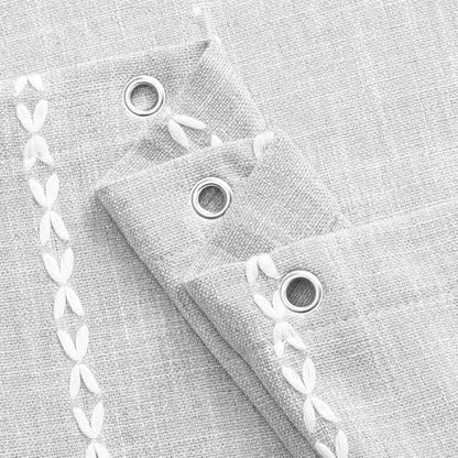 Farmhouse Tassel Linen Shower Curtain,3D Embroidery Stripe Light Grey,72x72