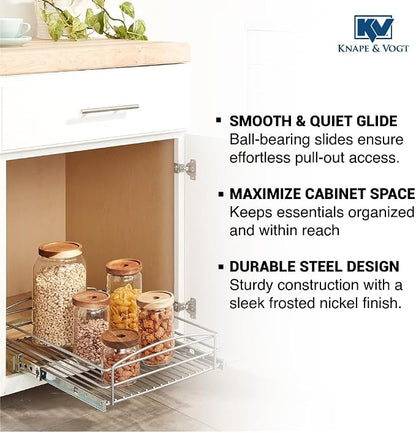 Knape & Vogt RS-MUB-14-FN 5 in. H x 15 in. W x 20 in. D Multi-Use Basket Silver Pull Out Cabinet Organizer, Frosted Nickel