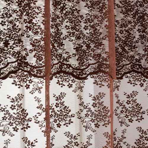 TUDECO Lace Brown Shower Curtain with Attached Valance, 72 x 72 Inch