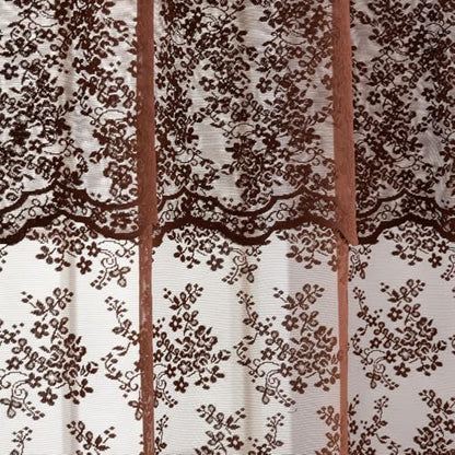 TUDECO Lace Brown Shower Curtain with Attached Valance, 72 x 72 Inch