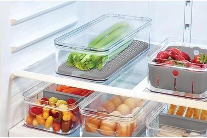 iDesign Crisp Produce Plastic Refrigerator and Modular Stacking Pantry Bin with Lid and Removable Inner Basket, Perfect for Washing Vegetables, Fruit, Lettuce, BPA Free 15.72" x 6.32" x 3.76"