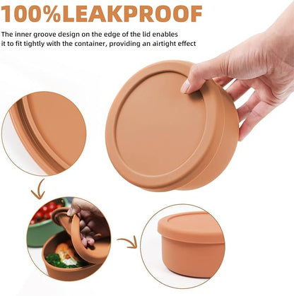24 fl oz Silicone Food Storage Container with Lid, Round Portable Airtight Salad Bowl, Reusable Meal Prep Bowl for Soup Stew Leftovers, Microwave Fridge Dishwasher Safe, BPA Free (Ocean blue 3 Pack）