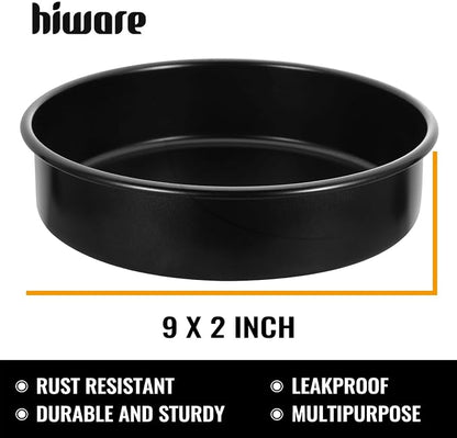 HIWARE 9-Inch Round Cakes Pan Set with 60 Pieces Parchment Paper Rounds, Nonstick Baking Cake Pans, Dishwasher Safe - Set of 2