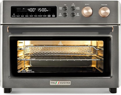 VAL CUCINA Infrared Heating 26.3 QT Air Fryer Toaster Oven, Large Countertop Convection Oven 10-in-1 Combo, 6-Slice Toast, Enamel Baking Pan Easy Clean with Recipe Book, Black Matte Stainless Steel