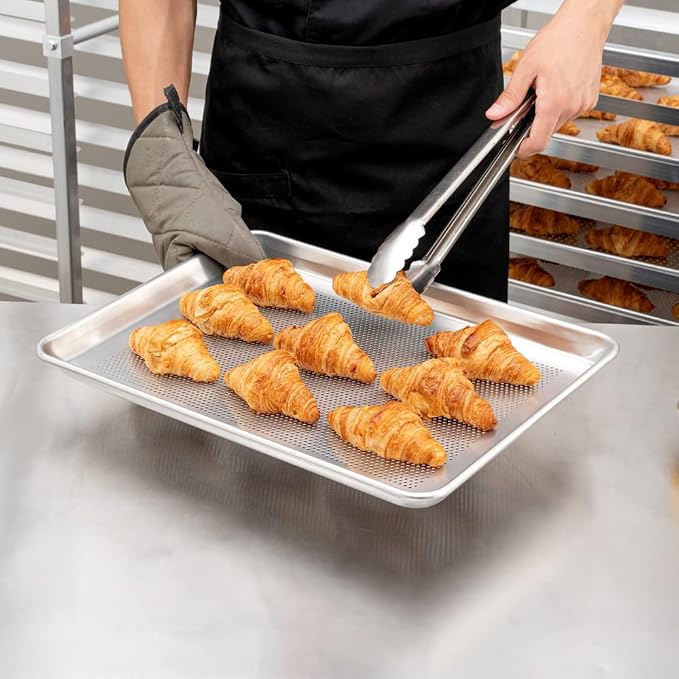 Restaurantware Met Lux 18 x 13 x 1 Inch Baking Sheet Pan 1 Perforated High Temp Baking Sheet - Half-Size Freezable Silver Aluminum Potato Chip Baking Tray Dishwasher-Friendly