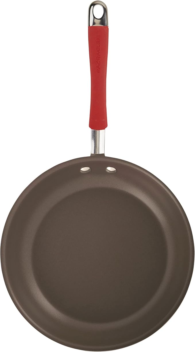 Rachael Ray Cucina Dishwasher-Safe Hard-Anodized Pots and Pans Set Non Stick Cookware, 12-Piece, Gray with Red Handles