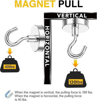 DIYMAG Magnetic Garage Hooks 10 Pack 120lbs 2026 Cruise Cabin Ship Essentials Hook Heavy Duty Strong Magnets Fridge for Classroom Wall Mount Kitchen Grills Silver