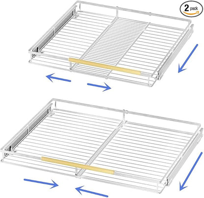 Pull Out Cabinet Organizer 2Pack, Heavy Duty Slide Out Pantry Shelves, Sliding Drawer Pantry Shelf for Kitchen, Living Room, Home, 14.16''-24.16''W x 17.3''D