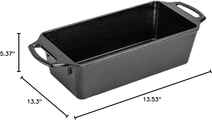 Lodge Seasoned Cast Iron Loaf Pan 10 Inches - Pre-Seasoned Rectangular Cast Iron Bakeware- Even Browning Bread Pan with Easy-Release Finish - PFAS-Free Non-Toxic Cookware