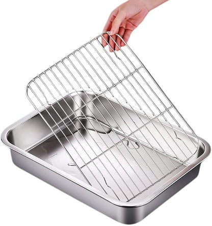 Small Baking Sheet Pan with Wire Rack Set [1 Pans + 1 Racks] Stainless Steel Cookie Pan baking Tray Size 10.4 x 8.15 x 2 Inch