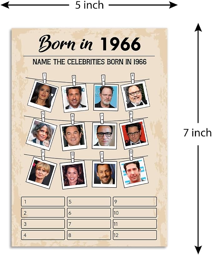 QUPT 60th Birthday Party Games, Set of 2 Activities for 15 Guests, Born in 1966 Games Bundle, Birthday Party Supplies for Adults, Pack of 30 Cards