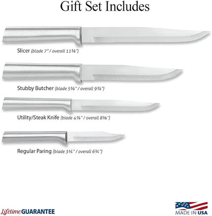 Rada Cutlery Wedding Register Gift Set (S04), 4-Piece Knife Set with Quick Edge Sharpener (R119), Silver Handle