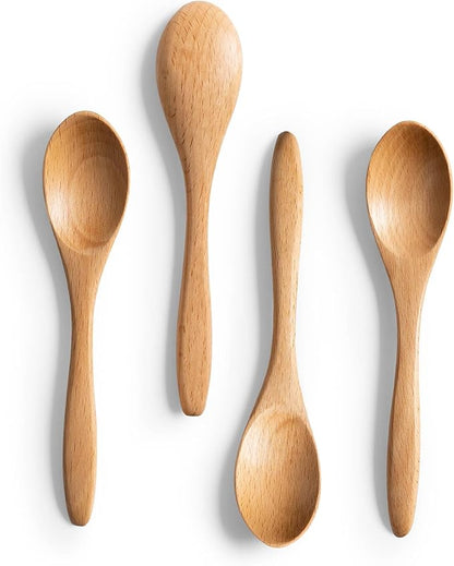 4 PCS Small Wooden Spoons, 5.8 Inch Honey Spoons for Tea, Beech Wooden Honey Teaspoon for Coffee, Little Tiny Wood Spoons, Bamboo Table Spoon for stirring, Wooden Spoons for Utensils Set