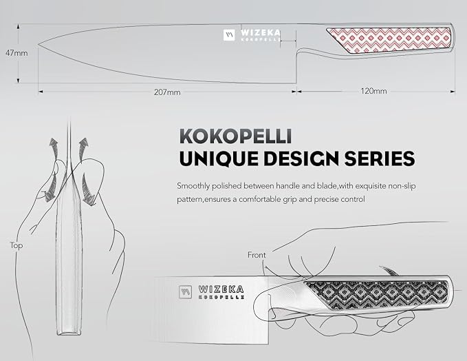 WIZEKA Chef Knife: 8 Inch: Extreme Sharp Kitchen Knife: Full Tang High Carbon Stainless Steel: Chef's knife with Ergonomic Handle with Unique Patterns,Kokopelli Series