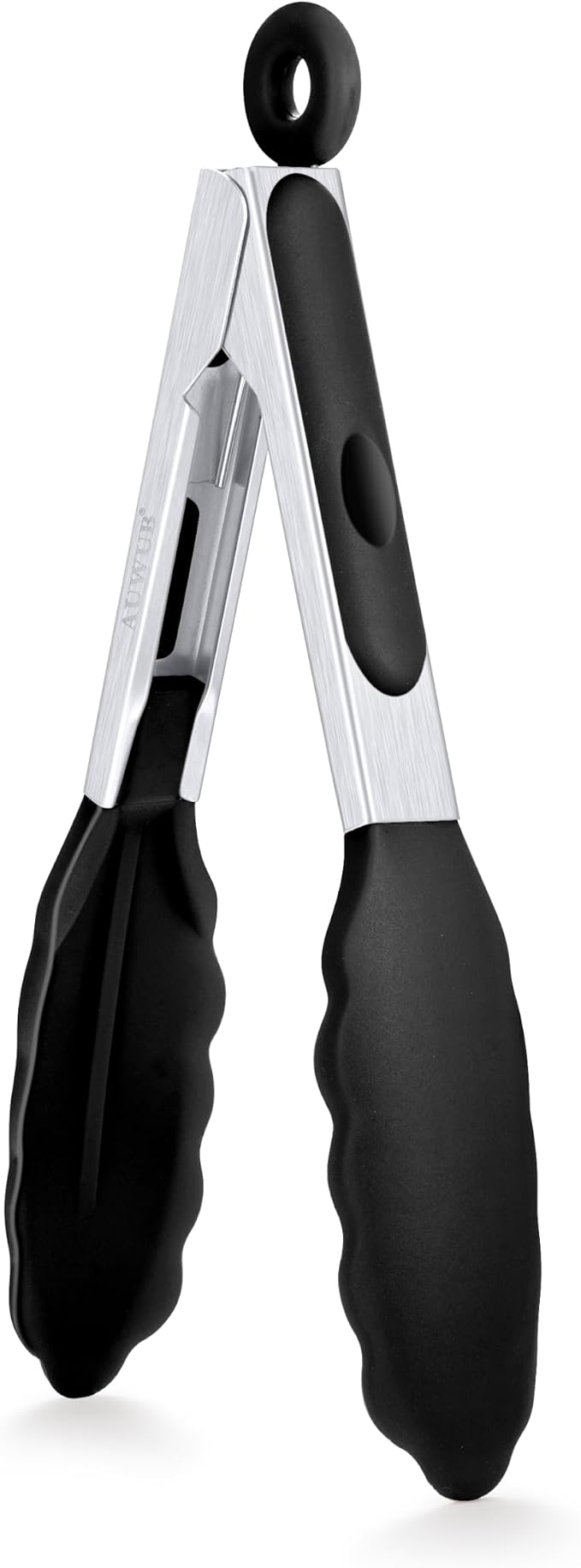 7 Inch Small Silicone Salad Cooking Tongs, Food Serving Tongs with Heat Resistant Non-Slip Grip, Black Color Kitchen Utensils for Salad Charcuterie Board