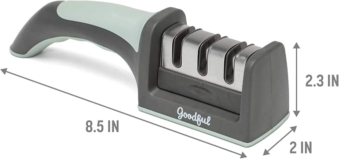 Goodful 3-Stage Knife Sharpener, Helps Repair, Restore and Polish Non-Serrated Blades Quickly, Safely & Easily, Sage