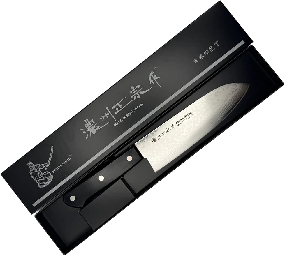 SATAKE CUTLERY Santoku Knife 170mm – VG10 Core 37-Layer Damascus, No-Bolster Japanese Kitchen Knife | Pakkawood Handle, Full Tang | 15-Degree Edge, Made in Japan