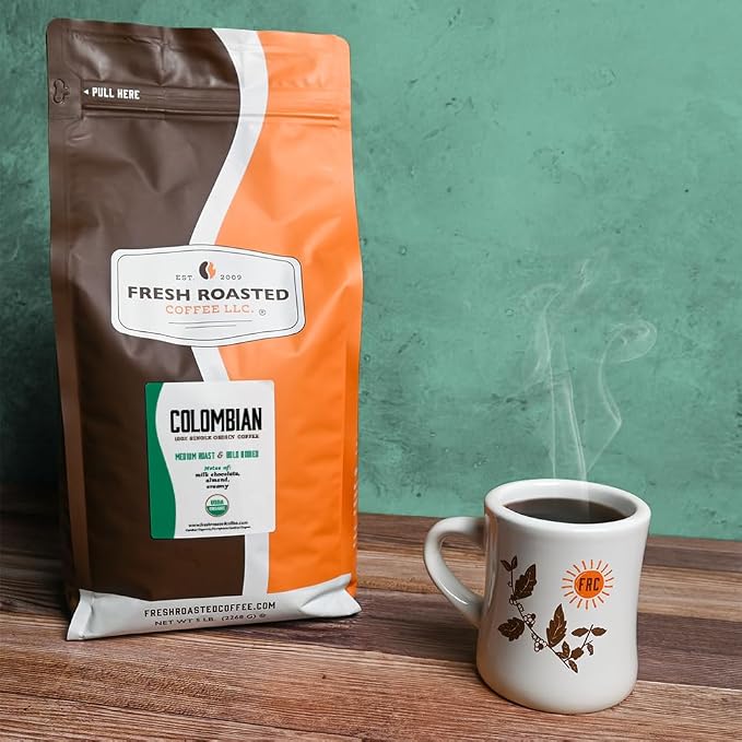Fresh Roasted Coffee, Organic Colombian Whole Bean Coffee, Medium Roast, USDA Organic, 100% Single Origin, Kosher, 5 lb (80 oz)
