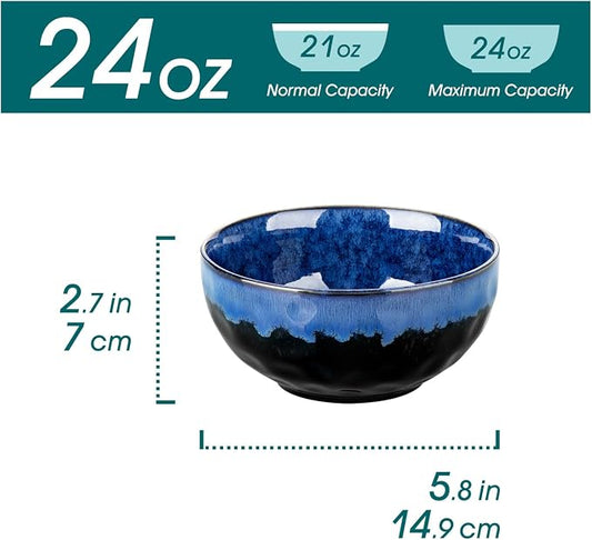 vancasso Starry 24oz Bowls for Soup, Ceramic Soup Bowls Set of 4, Blue Cereal Bowls Set for Kitchen, Salad Bowls Set, Pasta Oatmeal Bowls, Lead-free, Dishwasher & Microwave Oven Safe, Blue