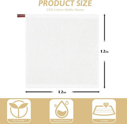 Nialnant 100% Cotton Kitchen Dish Towels,Waffle Weave Dish Cloths for Washing Dishes,Soft Absorbent Dish Rags,Quick Drying Cleaning Rags-12x12 in, 6 Pack