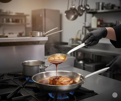 Chef Kunz Slotted Spoon | 9 Inch 18/10 Stainless Steel Silver Chef Cooking Spoons | Basting, Quenelle, Plating Spoon for Draining and Serving, Dishwasher Safe (Slotted)
