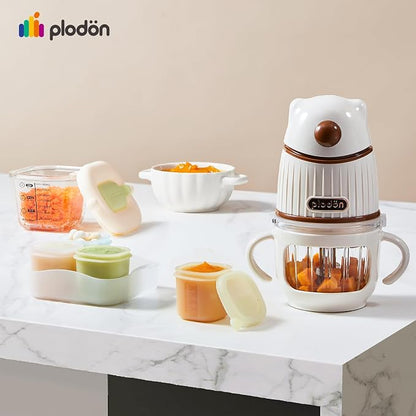 Baby Food Maker Set with 316 Steel Blades & Glass Bowl, White Baby Food Blender with A Feeding Spoon, A Bib, 4 Separate Food Ice Cube Trays and Two 7oz Food Storage