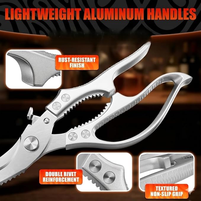 Tomato Knives - Premium Stainless Steel Poultry Shears, Heavy Duty Kitchen Scissors, Hardened Blades, One-Hand Safety Lock, Spring Mechanism, Dishwasher Safe - Chicken, Meat, Turkey, Fish & Vegetables