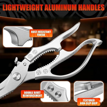 Tomato Knives - Premium Stainless Steel Poultry Shears, Heavy Duty Kitchen Scissors, Hardened Blades, One-Hand Safety Lock, Spring Mechanism, Dishwasher Safe - Chicken, Meat, Turkey, Fish & Vegetables