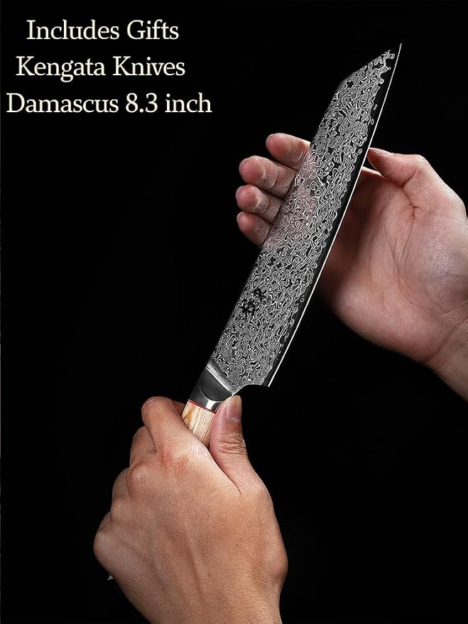 DONGSUN 8 Inch Damascus Kiritsuke Chef Knife with North American Black Walnut Sheath, Professional K-Tip Japanese Kitchen Knife 67-Layer VG10 Forged Steel, Durable Sharpness
