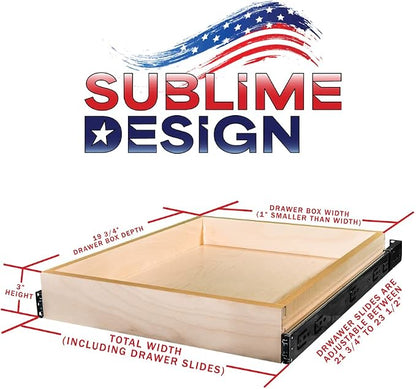 Sublime Design - Standard Size - Pull Out Kitchen Drawers | Slide Out Shelves for Kitchen Cabinets | Pull Out Home Organizer (Bottom Mounting, 23 Inch W/Drawer Slides (22” Drawer Box))