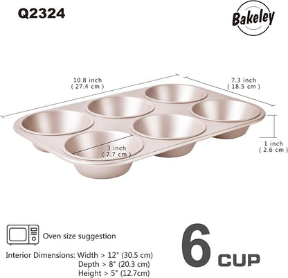 Muffin Cake Pan, 6-Cavity Heavy Duty Carbon Steel Non-Stick Cupcake Pan, Bakeware for Oven Baking Brownies, Cheesecakes (Champagne Gold)