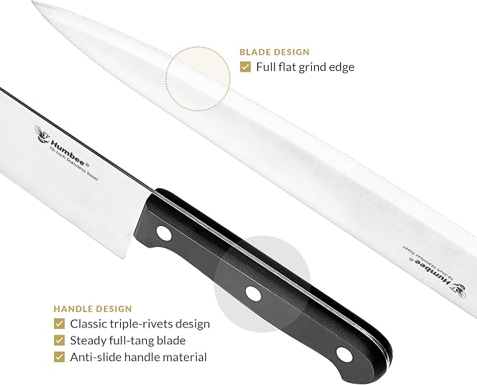 Chef Knife 10 Inches - Stainless High Carbon Steel Full Tang Blade for Pro and Personal Use Ergonomic Handle, Comfortable Grip