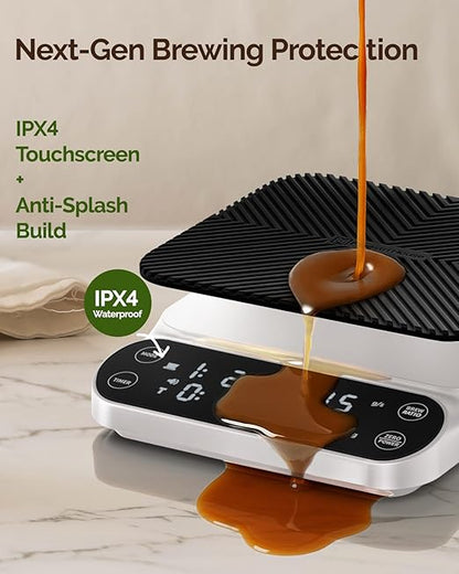 Maestri House S3 Coffee Scale with Timer, 3kg/0.1g Rechargeable Pour Over Coffee Scale, 3 Brew Modes, Adjustable Brew Ratios & Flow Rate Display, Scale for Pour Over, Espresso & French Press-White
