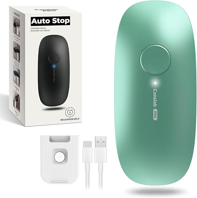 Canslab Ultrablade PRO Auto Stop USB Rechargeable Can Opener for Kitchen for Seniors with Arthritis, Long Battery Life, Handfree One Touch, Side Cut for Smooth Edge, Wall Mounted Small Size, Green